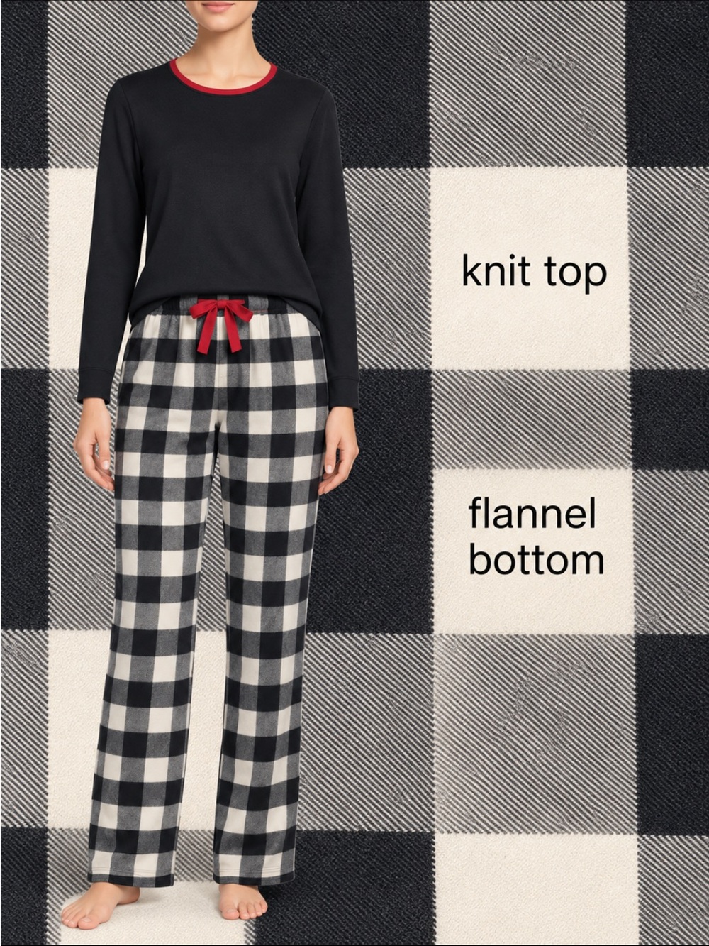 LandsEnd WOMENS PJ SET Knit Tee Shirt Top & Cotton Flannel Pants